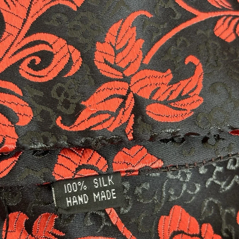 Chinese 100% Silk Fabric Table Runner‎ Red Black Tapestry Oriental Brocade 72X22